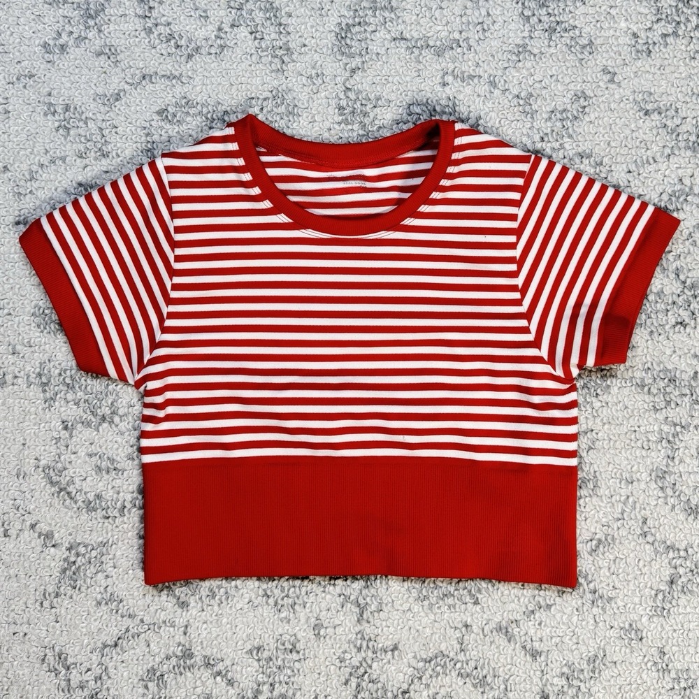 Offline by Aerie Striped Cropped Short Sleeve Shirt Women's Size Smallâ